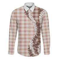 Hawaii Palaka Honohono Lei – Family Matching Off-Shoulder Dress & Hawaiian Shirt – Beige LT05 Dad's Shirt - Long Sleeve Beige - Polynesian Pride