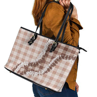Beige Hawaii Palaka Leather Tote Bag Hawaiian Honohono Lei