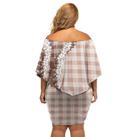 Beige Hawaii Palaka Off Shoulder Short Dress Hawaiian Honohono Lei LT05 - Polynesian Pride