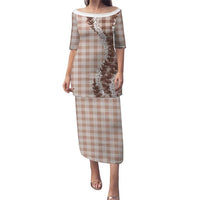 Beige Hawaii Palaka Puletasi Hawaiian Honohono Lei LT05 Long Dress Beige - Polynesian Pride