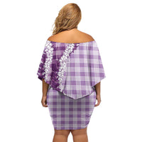 Violet Hawaii Palaka Off Shoulder Short Dress Hawaiian Honohono Lei LT05 - Polynesian Pride