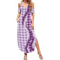 Violet Hawaii Palaka Summer Maxi Dress Hawaiian Honohono Lei LT05 Women Violet - Polynesian Pride