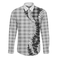 Gray Hawaii Palaka Family Matching Long Sleeve Bodycon Dress and Hawaiian Shirt Hawaiian Honohono Lei LT05 Dad's Shirt - Long Sleeve Gray - Polynesian Pride