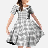 Gray Hawaii Palaka Family Matching Off The Shoulder Long Sleeve Dress and Hawaiian Shirt Hawaiian Honohono Lei LT05 Daughter's Dress Gray - Polynesian Pride