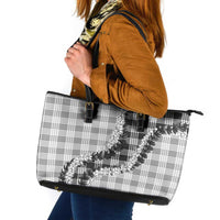 Gray Hawaii Palaka Leather Tote Bag Hawaiian Honohono Lei