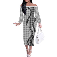 Gray Hawaii Palaka Off The Shoulder Long Sleeve Dress Hawaiian Honohono Lei