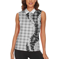 Gray Hawaii Palaka Women Sleeveless Polo Shirt Hawaiian Honohono Lei