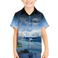 New Zealand Wanaka Air Show Family Matching Off Shoulder Short Dress and Hawaiian Shirt With Maori Pattern LT05 Son's Shirt Blue - Polynesian Pride