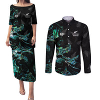 New Zealand Marathon Couples Matching Puletasi and Long Sleeve Button Shirt Silver Fern Paua Shell Simple Style