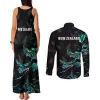 New Zealand Marathon Couples Matching Tank Maxi Dress and Long Sleeve Button Shirt Silver Fern Paua Shell Simple Style
