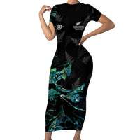 New Zealand Marathon Family Matching Short Sleeve Bodycon Dress and Hawaiian Shirt Silver Fern Paua Shell Simple Style