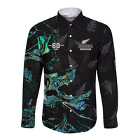 New Zealand Marathon Long Sleeve Button Shirt Silver Fern Paua Shell Simple Style
