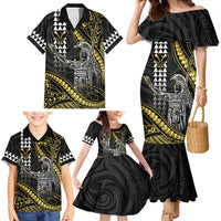 Hawaii King Kamehameha The Great Family Matching Mermaid Dress and Hawaiian Shirt Gold Tribal Tattoo