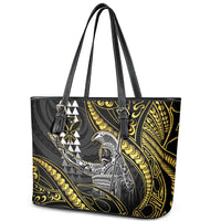 Hawaii King Kamehameha The Great Leather Tote Bag Gold Tribal Tattoo