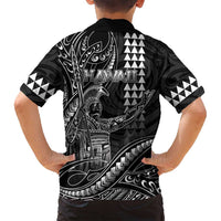 Hawaii King Kamehameha The Great Family Matching Long Sleeve Bodycon Dress and Hawaiian Shirt Black Tribal Tattoo