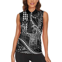 Hawaii King Kamehameha The Great Women Sleeveless Polo Shirt Black Tribal Tattoo