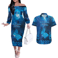 Personalised New Zealand Mother's Day Couples Matching Off The Shoulder Long Sleeve Dress and Hawaiian Shirt Ko Te Whaea Te Takere O Te Waka