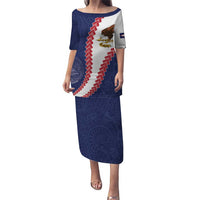 American Samoa Eagle Family Matching Puletasi and Hawaiian Shirt Polynesian Tribal Pattern Curve Style LT05 Mom's Dress Blue - Polynesian Pride