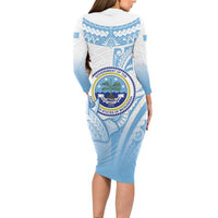 Micronesia Constitution Day Long Sleeve Bodycon Dress Polynesian Tribal Tattoo Simple Style