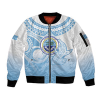 Micronesia Constitution Day Sleeve Zip Bomber Jacket Polynesian Tribal Tattoo Simple Style