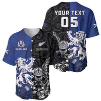 New Zealand And Scotland Rugby Custom Baseball Jersey Maori Tiki With Thistle Together