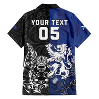 New Zealand And Scotland Rugby Custom Family Matching Off Shoulder Short Dress and Hawaiian Shirt Maori Tiki With Thistle Together