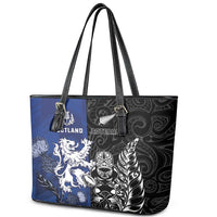 New Zealand And Scotland Rugby Leather Tote Bag Maori Tiki With Thistle Together