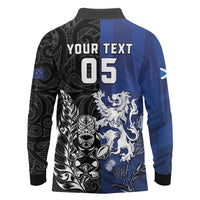New Zealand And Scotland Rugby Custom Long Sleeve Polo Shirt Maori Tiki With Thistle Together