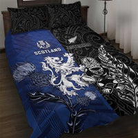New Zealand And Scotland Rugby Quilt Bed Set Maori Tiki With Thistle Together