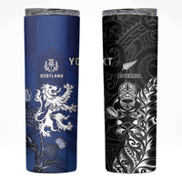 New Zealand And Scotland Rugby Custom Skinny Tumbler Maori Tiki With Thistle Together