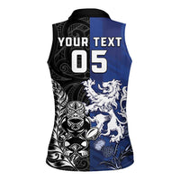 New Zealand And Scotland Rugby Custom Women Sleeveless Polo Shirt Maori Tiki With Thistle Together