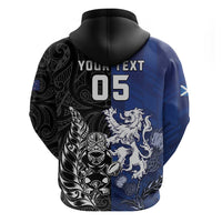 New Zealand And Scotland Rugby Custom Zip Hoodie Maori Tiki With Thistle Together