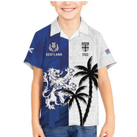 Fiji And Scotland Rugby Custom Family Matching Mermaid Dress and Hawaiian Shirt Fijian Palm Tree With Thistle Together