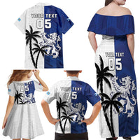Fiji And Scotland Rugby Custom Family Matching Off Shoulder Maxi Dress and Hawaiian Shirt Fijian Palm Tree With Thistle Together