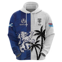 Fiji And Scotland Rugby Custom Hoodie Fijian Palm Tree With Thistle Together