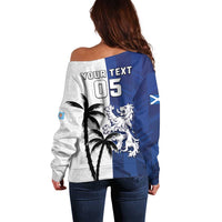 Fiji And Scotland Rugby Custom Off Shoulder Sweater Fijian Palm Tree With Thistle Together LT05 - Polynesian Pride