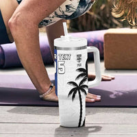 Fiji And Scotland Rugby Custom Tumbler With Handle Fijian Palm Tree With Thistle Together