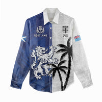 Fiji And Scotland Rugby Custom Women Casual Shirt Fijian Palm Tree With Thistle Together