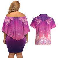 New Zealand Matariki Couples Matching Off Shoulder Short Dress and Hawaiian Shirt Maori Marae Purple Galaxy