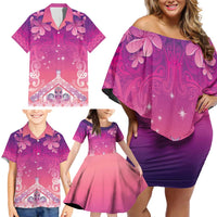 New Zealand Matariki Family Matching Off Shoulder Short Dress and Hawaiian Shirt Maori Marae Purple Galaxy