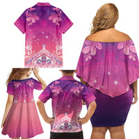 New Zealand Matariki Family Matching Off Shoulder Short Dress and Hawaiian Shirt Maori Marae Purple Galaxy
