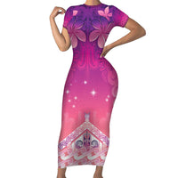 New Zealand Matariki Family Matching Short Sleeve Bodycon Dress and Hawaiian Shirt Maori Marae Purple Galaxy