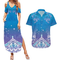New Zealand Matariki Couples Matching Summer Maxi Dress and Hawaiian Shirt Maori Marae Cyan Galaxy