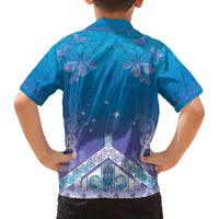 New Zealand Matariki Family Matching Off The Shoulder Long Sleeve Dress and Hawaiian Shirt Maori Marae Cyan Galaxy