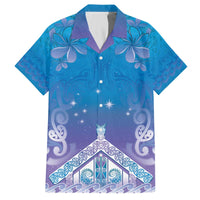 New Zealand Matariki Family Matching Off The Shoulder Long Sleeve Dress and Hawaiian Shirt Maori Marae Cyan Galaxy