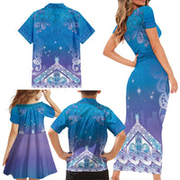 New Zealand Matariki Family Matching Short Sleeve Bodycon Dress and Hawaiian Shirt Maori Marae Cyan Galaxy