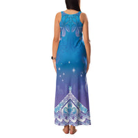 New Zealand Matariki Family Matching Tank Maxi Dress and Hawaiian Shirt Maori Marae Cyan Galaxy