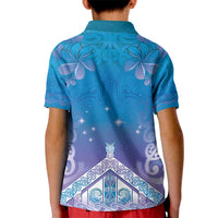 New Zealand Matariki Kid Polo Shirt Maori Marae Cyan Galaxy