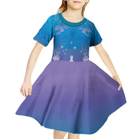 New Zealand Matariki Kid Short Sleeve Dress Maori Marae Cyan Galaxy
