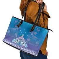 New Zealand Matariki Leather Tote Bag Maori Marae Cyan Galaxy
